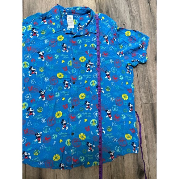 Disney Mickey Mouse Short Sleeve Shirt Blue Welcome Home All Over Print Mens XL - Picture 3 of 5